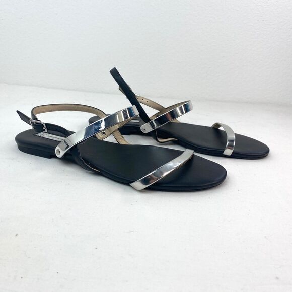INC International Concepts Silver Womens Flat Sandals 8.5M Strappy Sling Backs - Picture 2 of 9